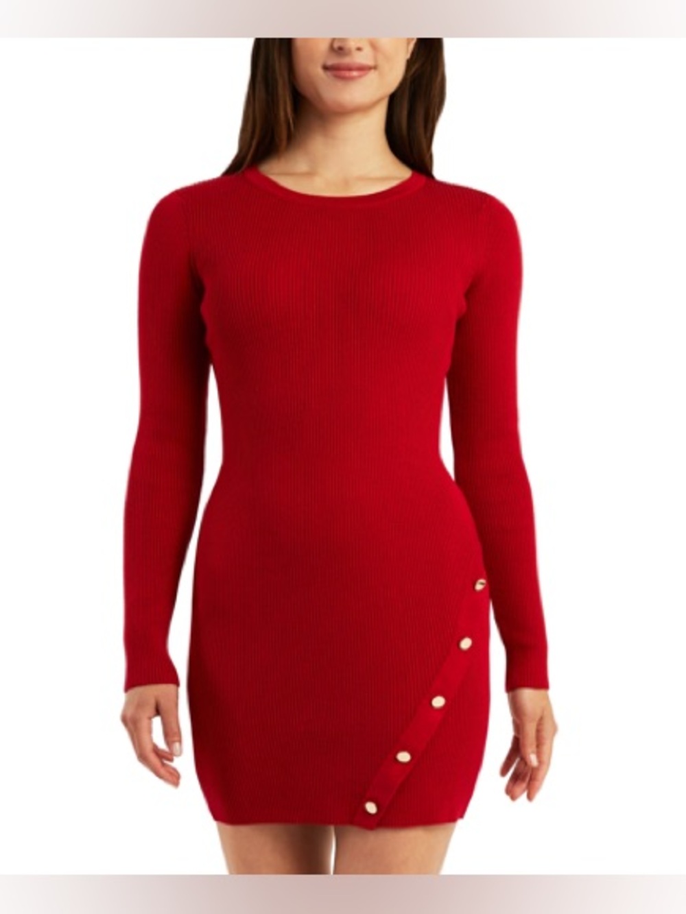 by & by Red Ribbed Long-Sleeve Bodycon Dress